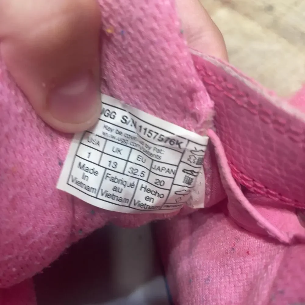 UGG Snow Boots Kids Size 1 32.5 Pink Insulated Hook & Loop Ankle Winter 1157576K